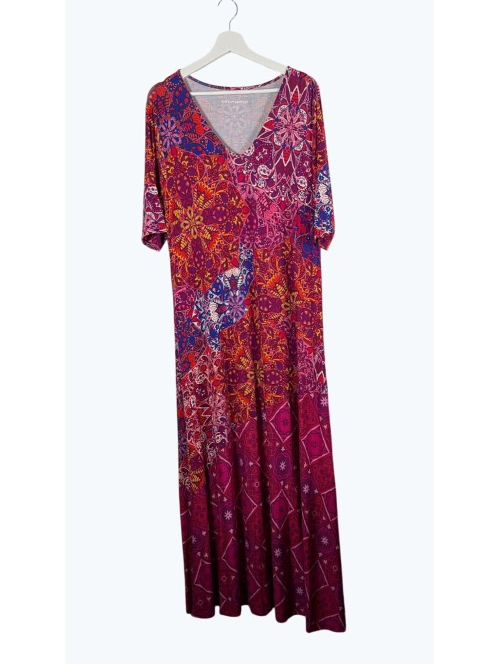 Soft Surroundings Womens Mandala Patchwork V-Neck Short Sleeve Maxi Dress Large